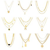 Steel Pendant Geometry Stainless Star Moon Multilayer Chain