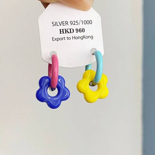 Colorful Enamel Flower Metal Alloy Ear Buckle Dopamine