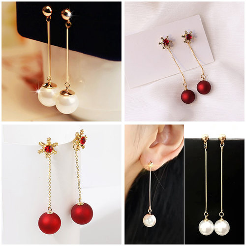 Red Long Dangle Earrings серьги женские Pearl