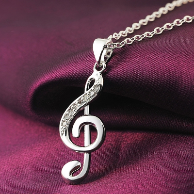 925 sterling Silver crystal Elegant musical note Pendant