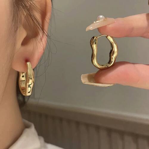 Simple Irregular Oval Hoop Earrings for Women Metal Style