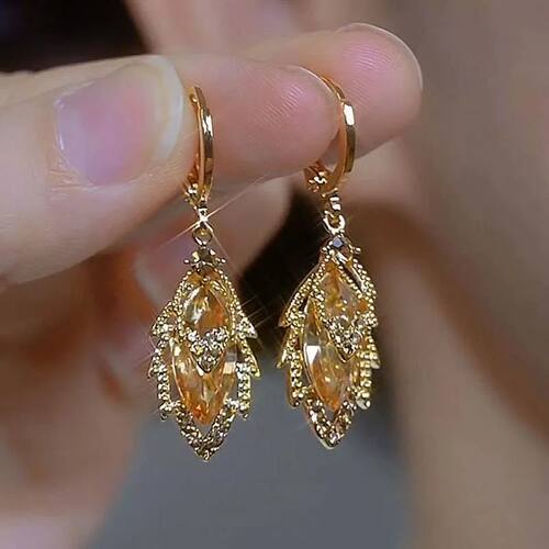 Brown Zircon Leaf Pendant Earrings For Women Fashion Shiny