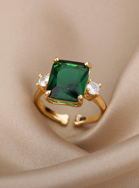 Elegant Green Zircon Rings For Women Bride Stainless Steel