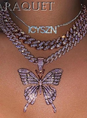 Pink Luxury Sparkle Full Crystal Butterfly Cuba Choker