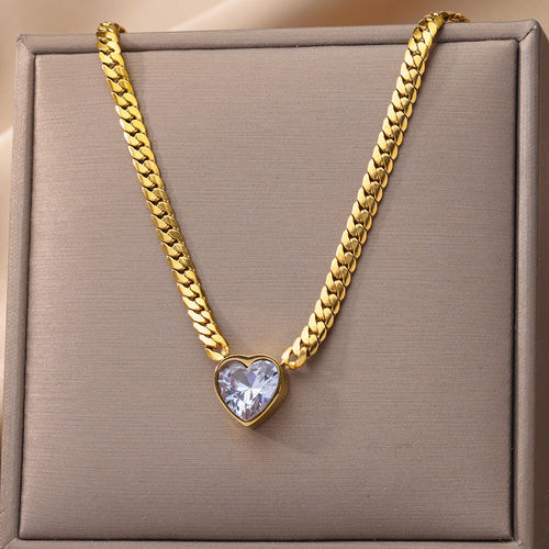 316L Stainless Steel Heart White Crystal Green Cubic Zirconi