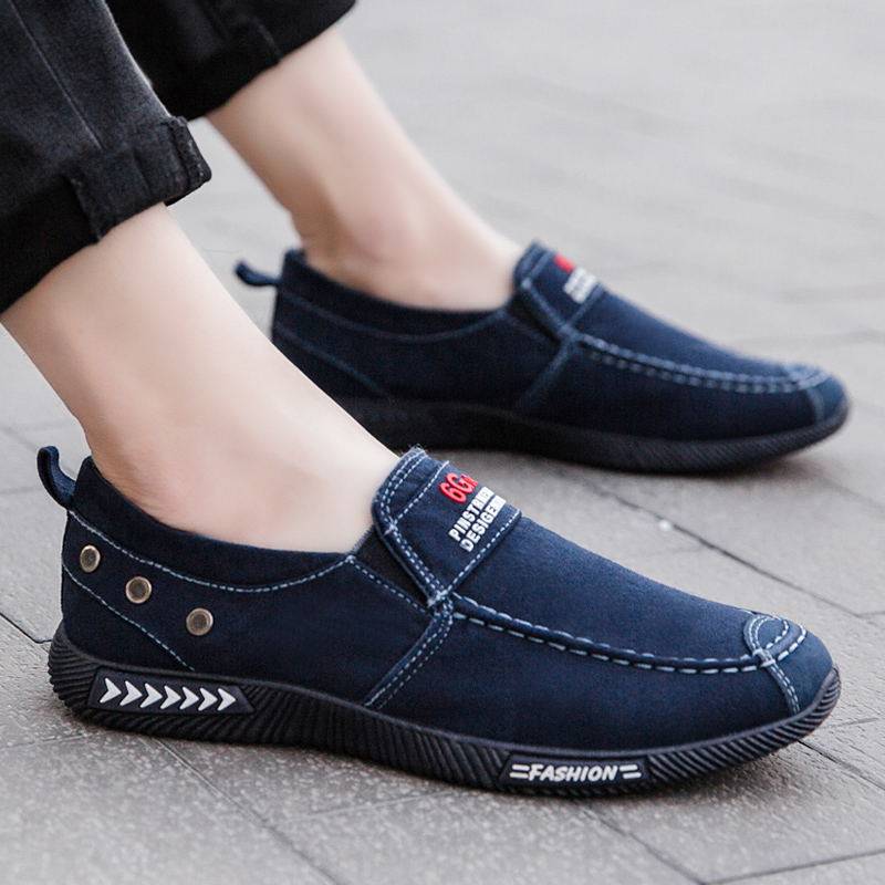 黑觅老北京春秋帆布鞋男一脚蹬休闲开车鞋透气防滑软底男布鞋