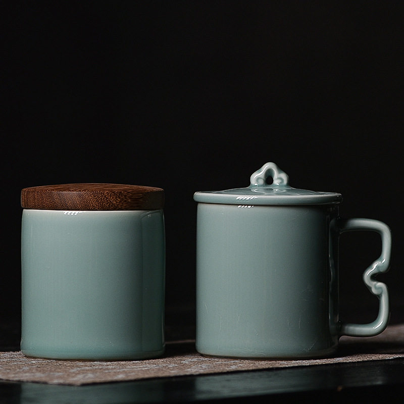 青瓷水杯中式茶杯茶叶罐礼盒套装礼品杯子高档陶瓷个性化茶杯刻字