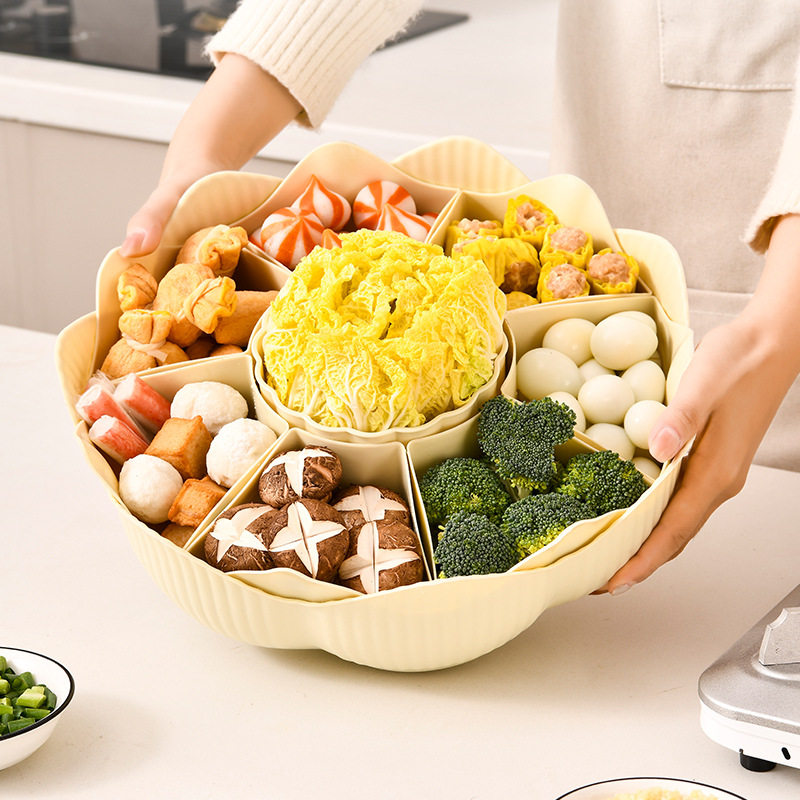 花瓣旋转火锅配菜盘沥水篮双层配菜盘收纳托盘客厅茶几零食坚果盘,收纳整理,食物收纳盒,淘宝优惠券,粉丝福利购,淘宝优惠卷