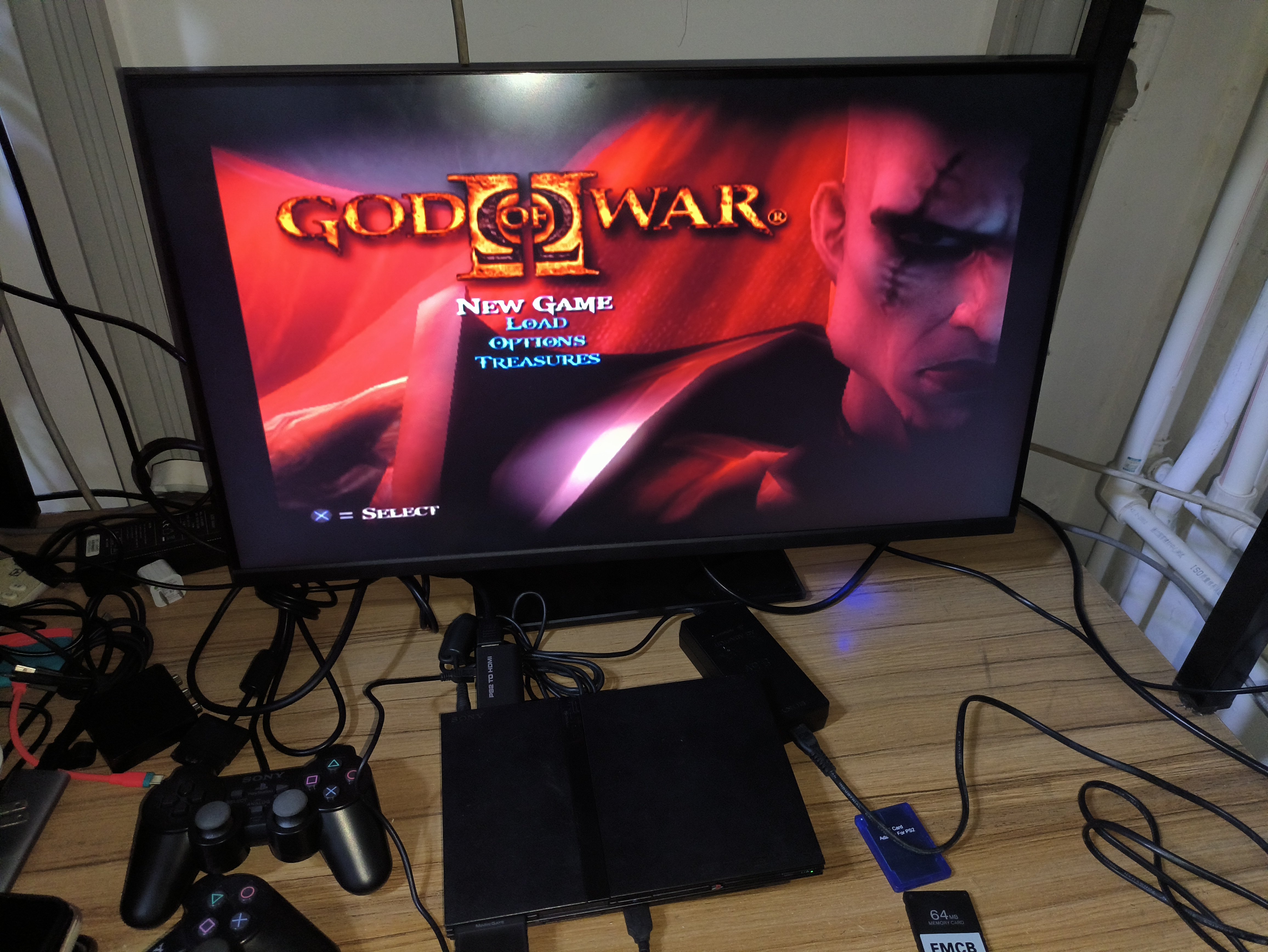 ps2 7万型游戏机双手柄怀旧童年