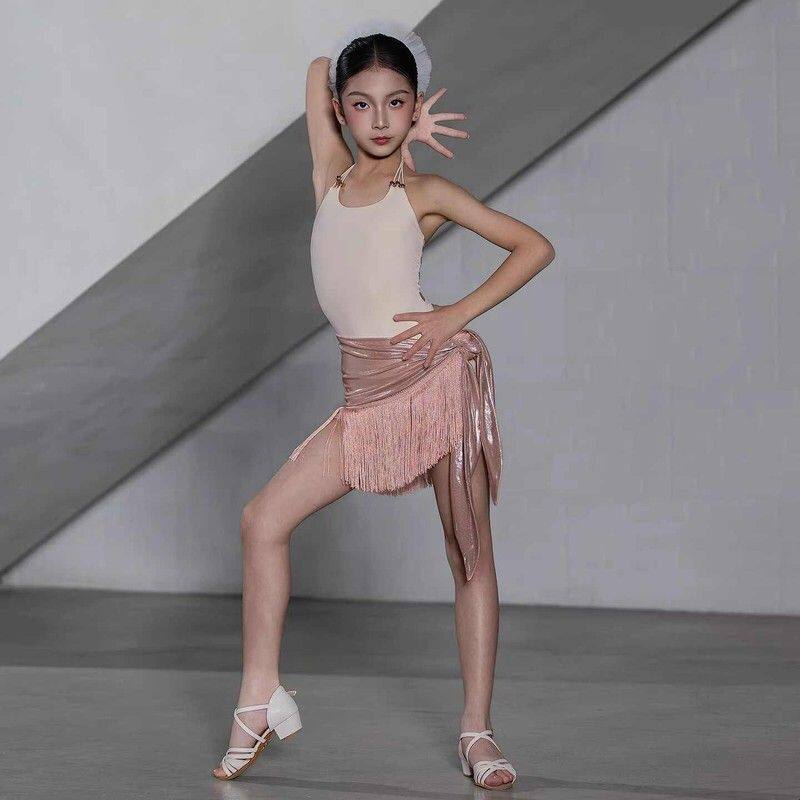 2026新款拉丁舞服高级感女童挂脖系带露背上衣流苏包臀裙国标舞服