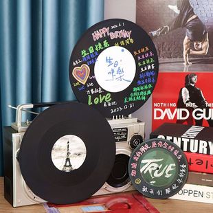 仿真黑胶唱片涂鸦diy手工生日碟片唱碟12寸光盘摆件可涂色黑胶片