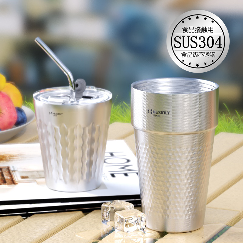 304不锈钢水杯家用杯子直饮口杯儿童加厚牛奶杯啤酒杯办公茶水杯