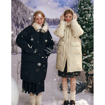 午睡自制可拆毛领羽绒服加厚外套