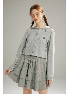 TAKEANAP午睡 短款卫衣女连帽春秋复古学院风针织开衫外套小个子