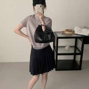 短款 荷寶娜氣質(zhì)短袖 女2025夏季 寬松格子雪紡衫 百搭通勤顯瘦上衣夏