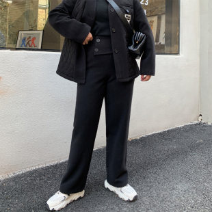 清仓 限量秒杀 高腰显瘦裤 季 子 新款 末款 女冬季 双排扣直筒长裤