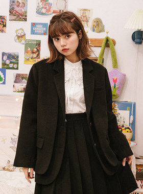 午睡自制 格子毛呢西装外套女秋冬假两件日系学院风JK小西服