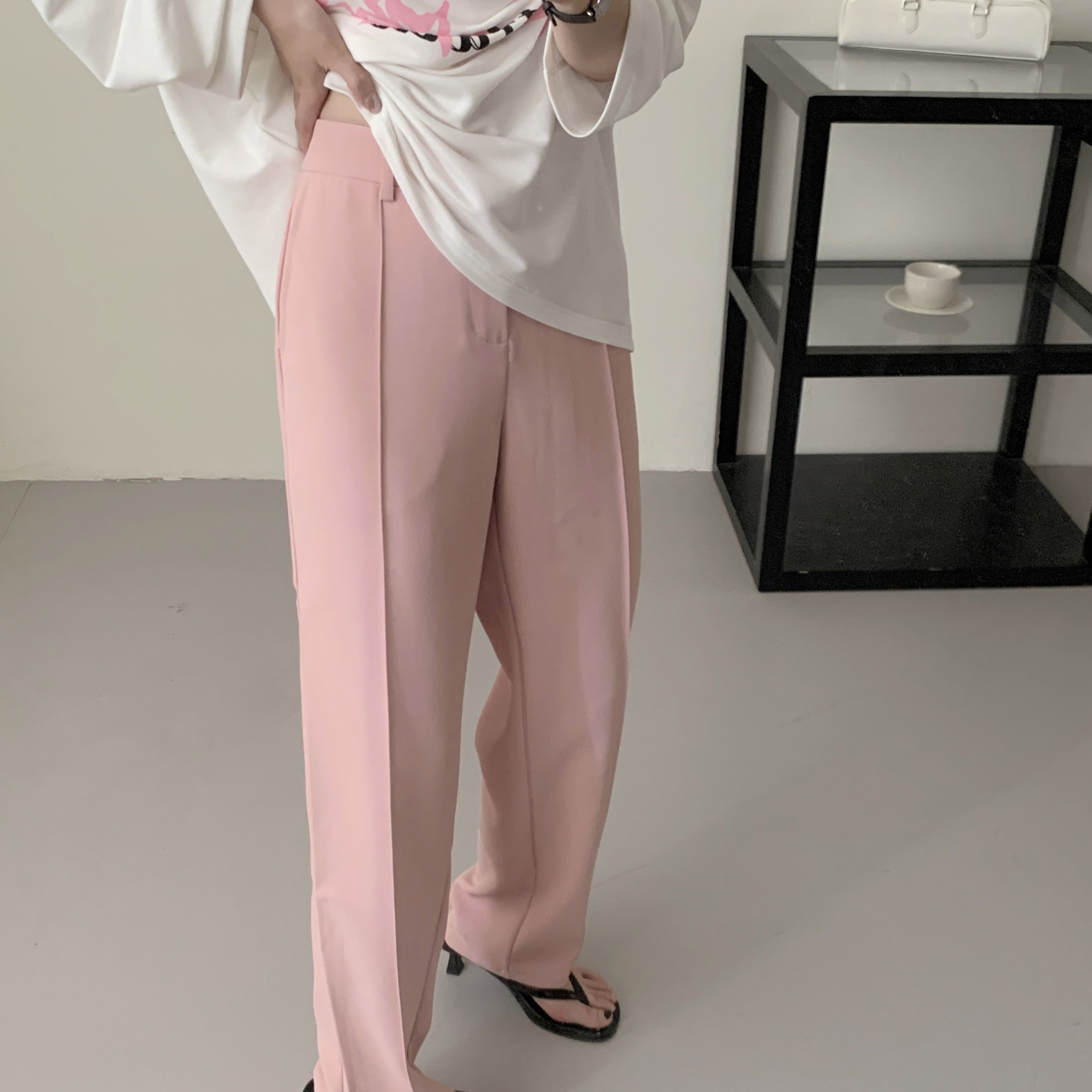 荷宝娜高腰直筒西装裤女2025新款宽松显瘦通勤简约气质长裤秋季