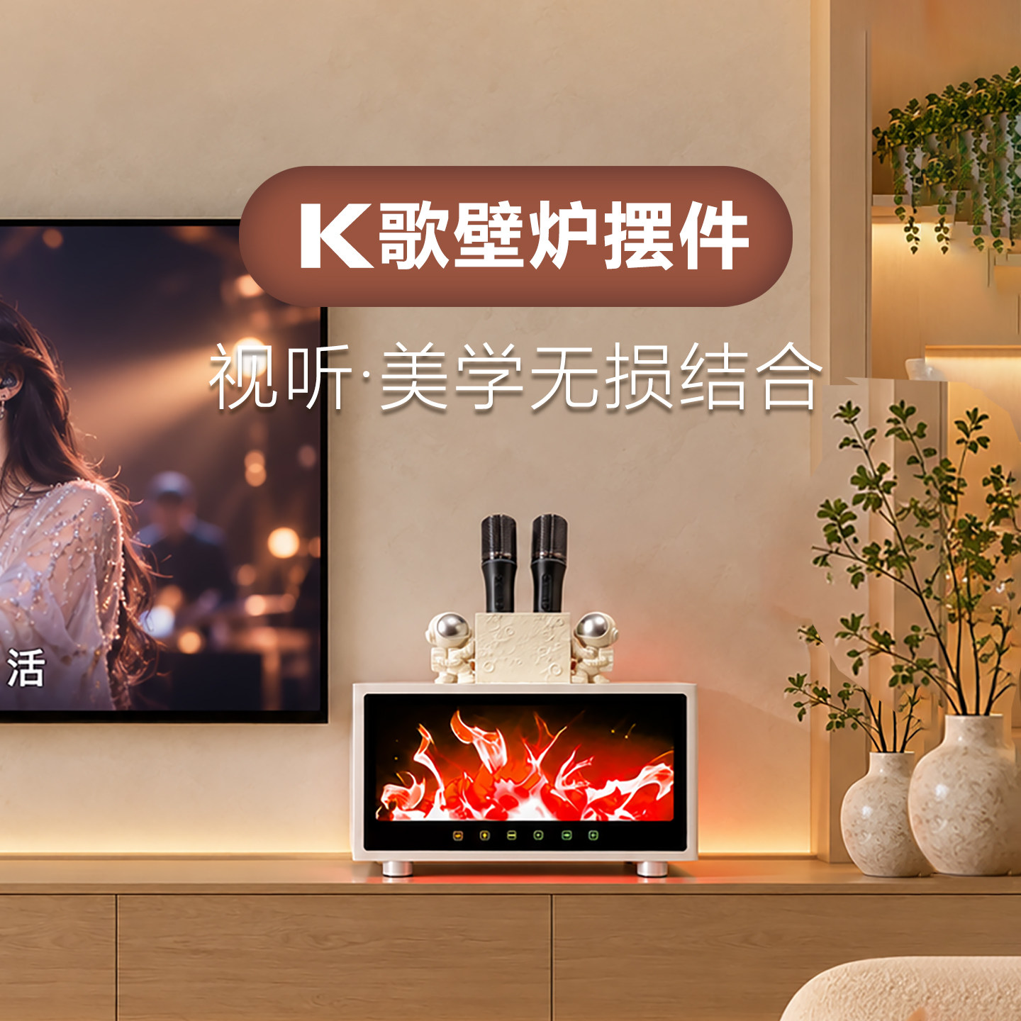 火焰壁炉摆件沙发旁电视柜旁边落地摆件客厅轻奢装饰高级感K歌