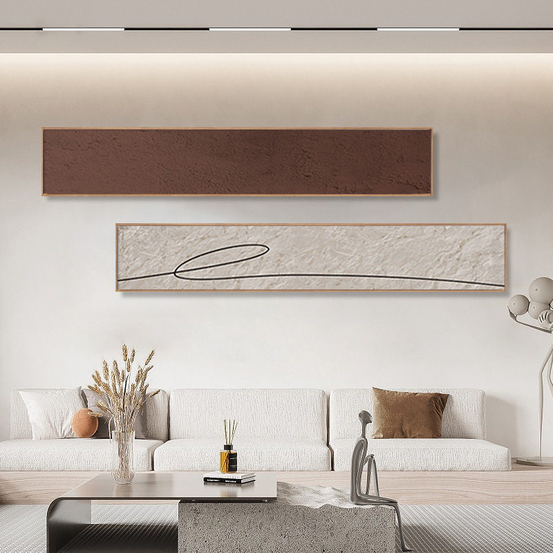 客厅装饰画侘寂风现代简约沙发背景墙挂画高级感墙画极简横版壁画