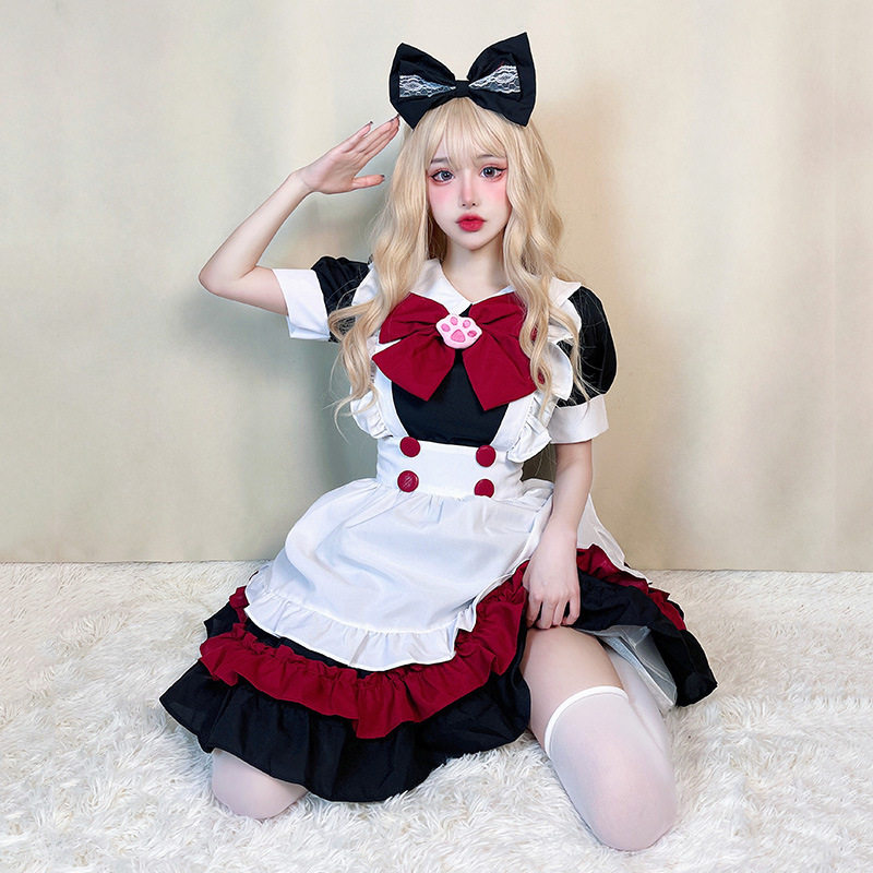 万圣节女仆装哥特风暗黑红系学院风Lolita洛丽塔cosplay连衣裙cos