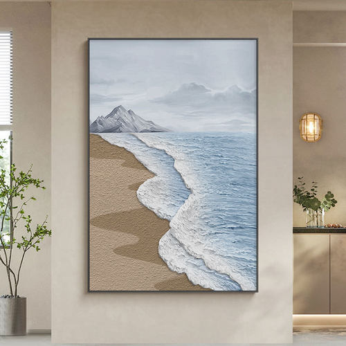 教师节现代简约客厅装饰画海浪沙滩风景挂画创意肌理沙发背景壁画