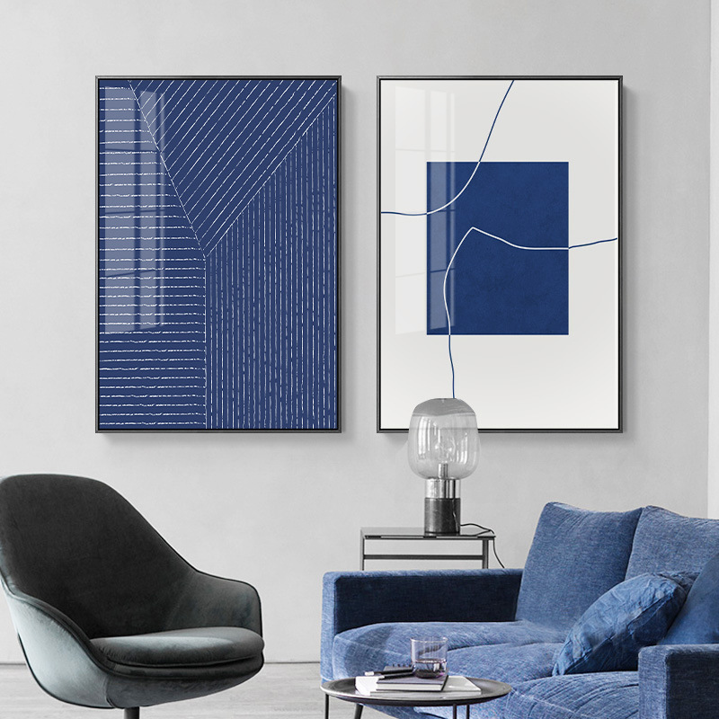 客厅背景墙装饰画简约现代玻璃光影抽象蓝色挂画艺术沙发床头壁画图片