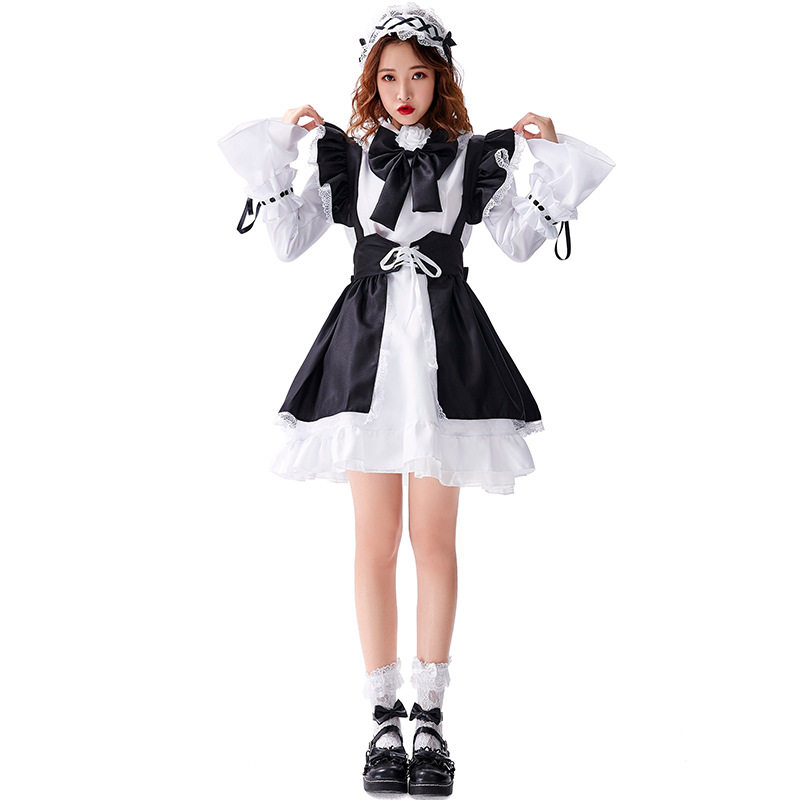 黑白lolita服装女仆装洛丽塔洋装女装大佬连衣裙亚马逊wish货源