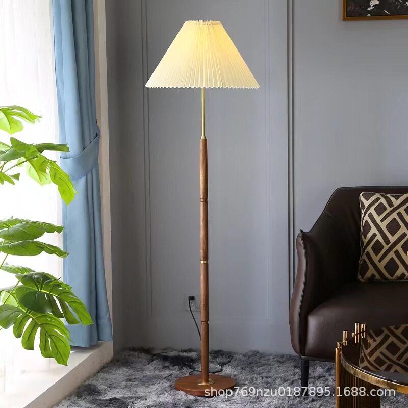 Vintage复古网红百褶落地灯北欧中古风客厅卧室书房实木落地灯