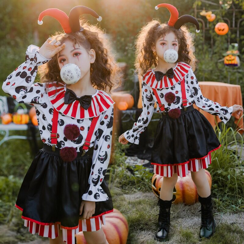 马戏团万圣节女童小丑装cosplay派对哈利舞台儿童恶魔女巫公主裙