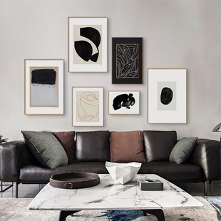 黑白默想北欧黑白客厅多联组合画文艺人物卧室挂画工作室玄关画