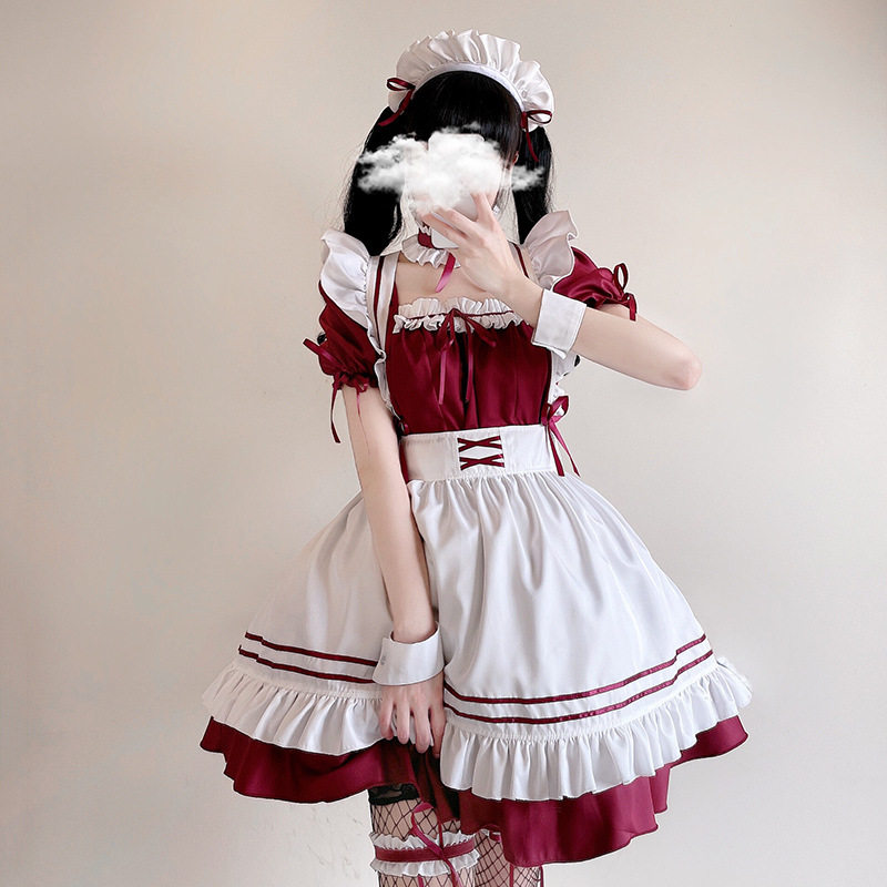 红色做你的猫咪女仆装洛丽塔女仆装cosplay服装cos女佣连衣裙大码