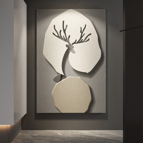 简约现代入户玄关装饰画石来运转寓意好挂画客厅立体砂岩肌理壁画