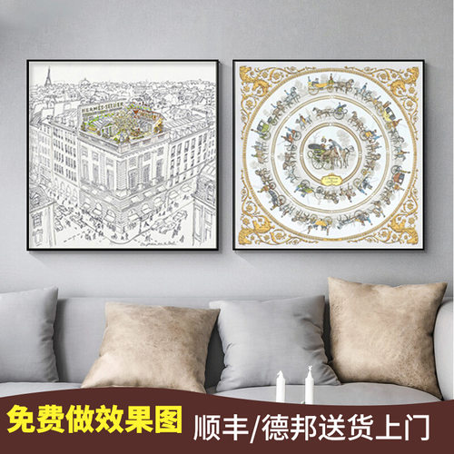 现代轻奢客厅挂画高档大气房间玄关壁画方形网红餐厅艺术装饰画