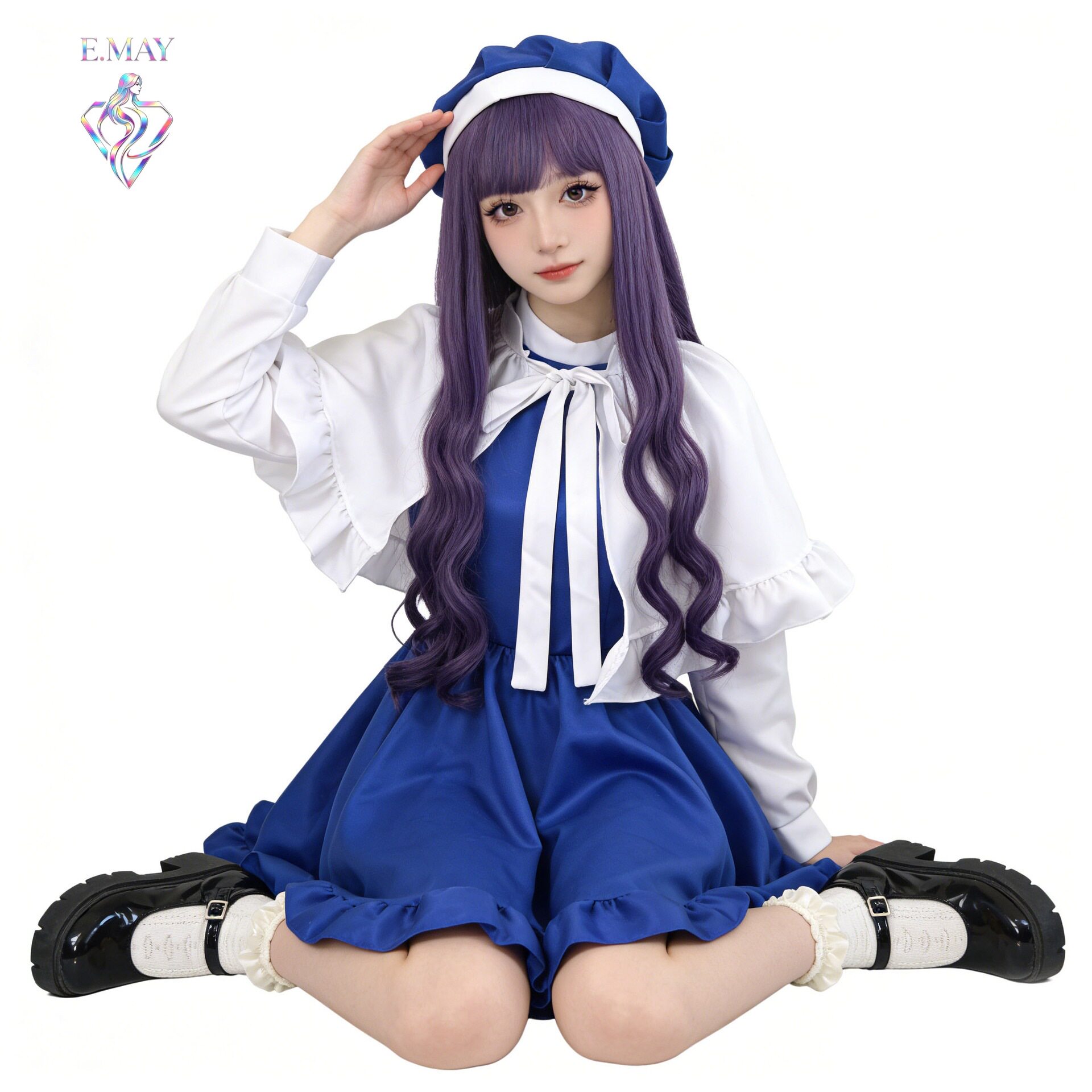 魔卡少女樱知世cos蓝白蕾丝花边套装动漫还原写真/出街温柔穿搭