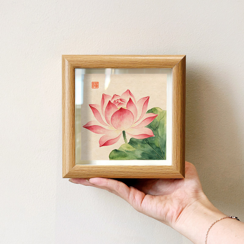 原创荷花创意字画中古风摆件小巧中空新中式相框卧室小摆画装饰画图片