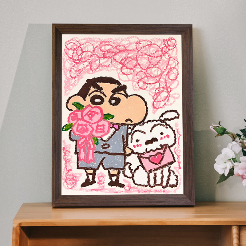 蜡笔小新油画结婚创意摆件相框情人节礼物桌面摆台摆件挂画卧室画