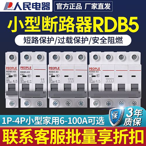 人民电器3P空气开关家用2P断路器100安1P总闸4P空调DZ47升级RDB5