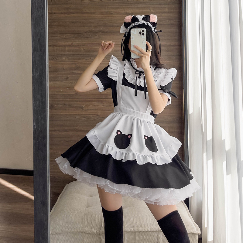 可爱熊耳女仆cos服黑白配色