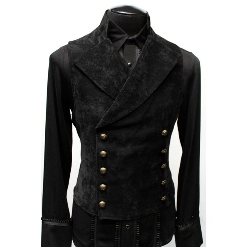 MEDIEVAL VINTAGE SLEEVELESS DOUBLE-BREASTED CUFFED STAND COLLAR SOLID COLOR SLIM FIT VEST FOR AUTUMN AND WINTER NEW MENS PERFORMANCE DRESSES