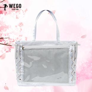 日本WEGO丝带痛丝皇吧唧包L码少女手拎休闲通勤二次元谷子手提包