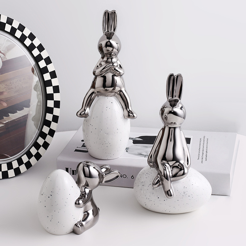贝汉美轻奢兔子摆件客厅电视柜酒柜陶瓷工艺品家居样板间创意摆设
