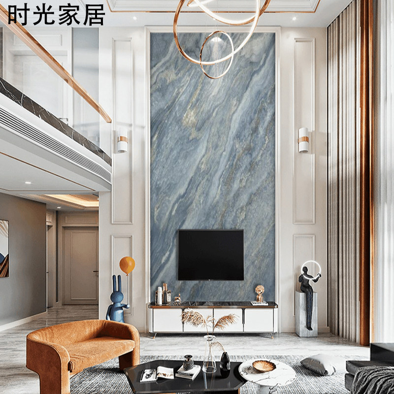 挑高中空复式楼电视背景墙壁纸别墅8d墙纸欧式大理石壁画壁布墙布