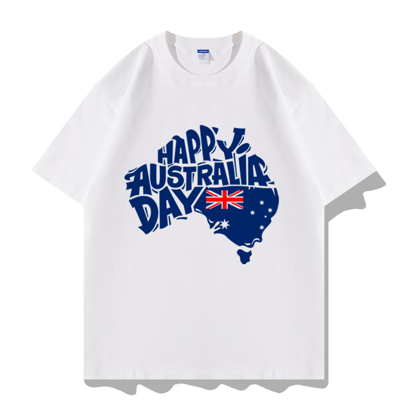 澳大利亚地图国旗Happy Australia Day图案印花周边短袖T恤衫衣服