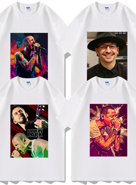 林肯公园linkinpark查斯特贝宁顿图案印花短袖T恤衣服半袖文化衫