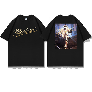 迈克尔杰克逊照片图案印花巨星之路电影周边短袖T恤衣服体恤半袖