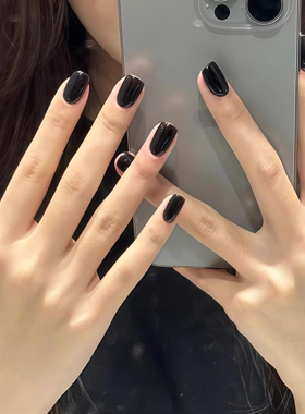 黑色简约经典显白穿戴美甲贴片指甲成品穿戴式短款中式手工作