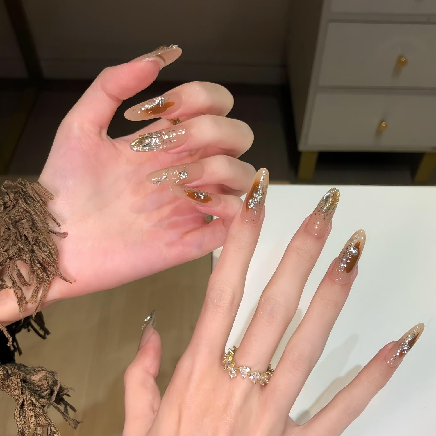 高级感秋冬美甲贴片网红爆款晕染裸色显白孕妇成品手工穿戴甲片