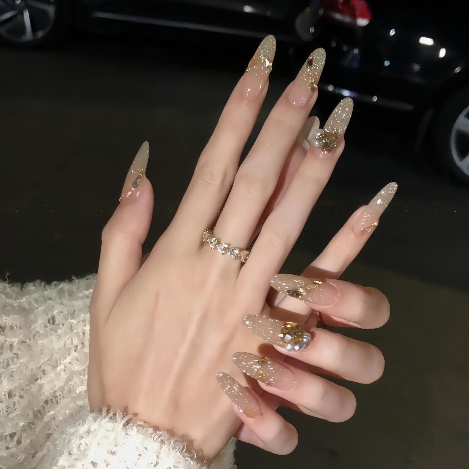 小红书同款穿戴甲仙女气质轻奢美甲大钻爆闪显白渐变亮片穿戴甲片