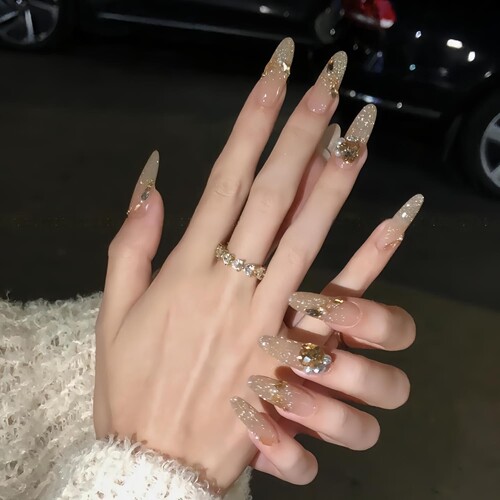 小红书同款穿戴甲仙女气质轻奢美甲大钻爆闪显白渐变亮片穿戴甲片